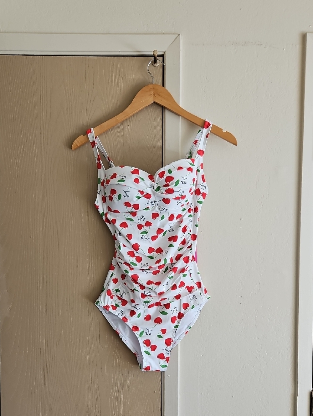 Betsey Johnson Cherry Print One-Piece Swimsuit Small